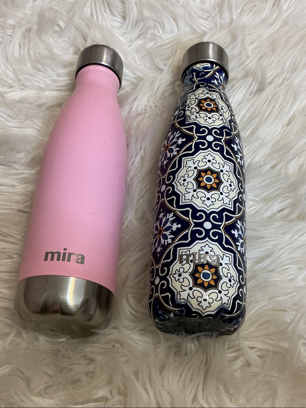 Mira Pink Stainless Water Bottle + Patterned Bottle Set